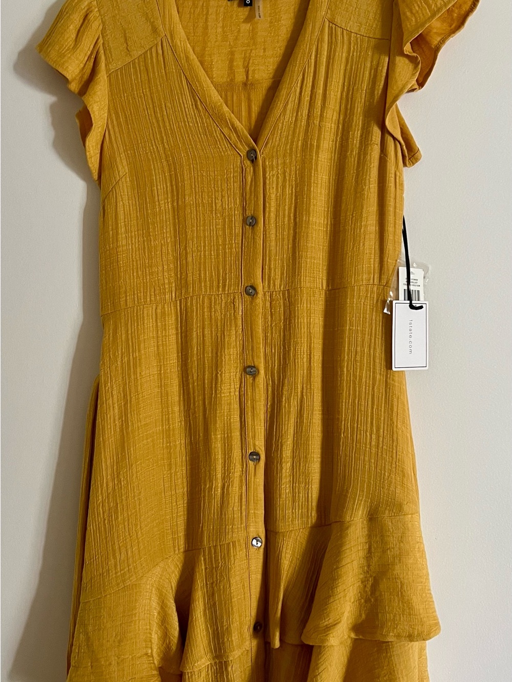 Adorable 1. State Mustard Yellow Button-Front Dress w/removable belt. New w/tags